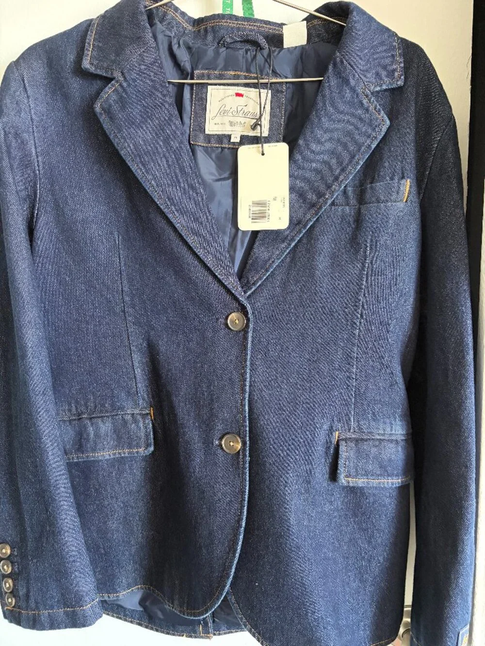 Levi Strauss Denim Blazer Jacket Medium NWT Dark Wash Tailored - Picture 1 of 2